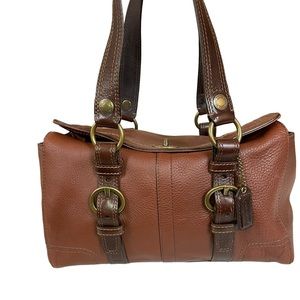 Coach Brown Pebbled Leather Satchel Buckle Handles Bronze Hardware With Dust Bag